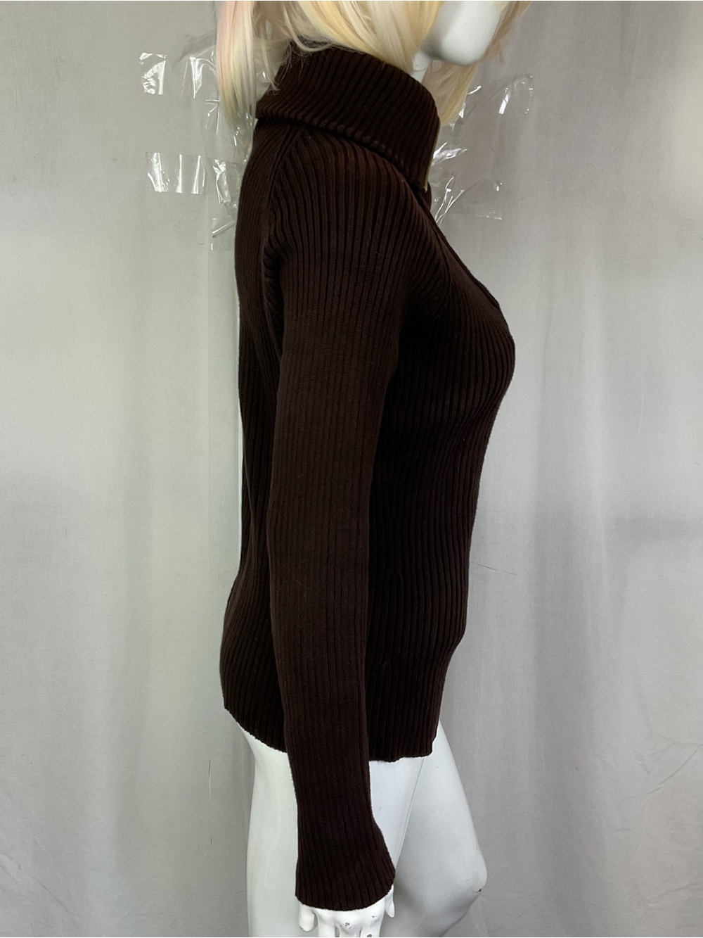 Lauren Ralph Lauren Brown Quarter Zip Knit Ribbed Sweater Size M - Picture 5 of 12